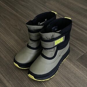 UGG Kids Olive and Yellow Strap Snow Boots
